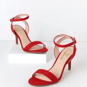 New Hunter Red Suede Ankle Strap Heels